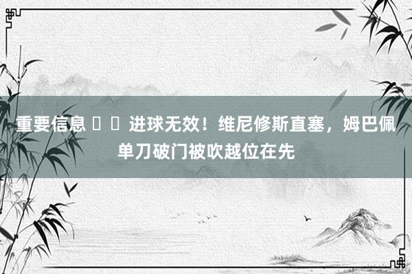 重要信息 ❌️进球无效！维尼修斯直塞，姆巴佩单刀破门被吹越位在先