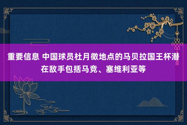 重要信息 中国球员杜月徵地点的马贝拉国王杯潜在敌手包括马竞、塞维利亚等