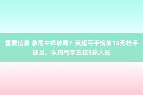 重要信息 急需中锋破局？英超弓手榜前15无枪手球员，队内弓手王仅5球入账