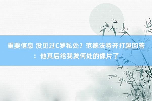 重要信息 没见过C罗私处？范德法特开打趣回答：他其后给我发何处的像片了