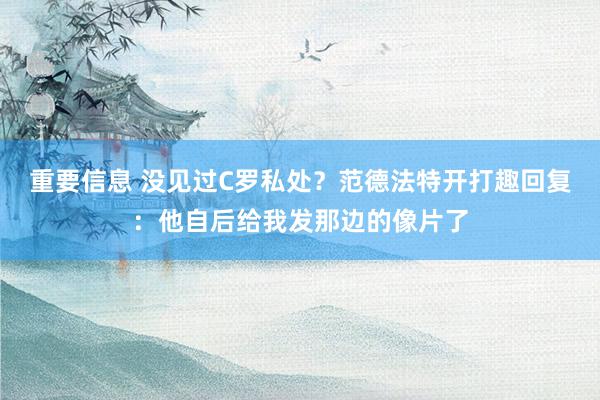 重要信息 没见过C罗私处？范德法特开打趣回复：他自后给我发那边的像片了