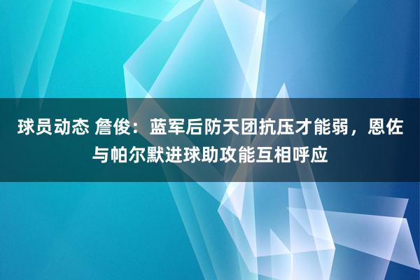 球员动态 詹俊：蓝军后防天团抗压才能弱，恩佐与帕尔默进球助攻能互相呼应